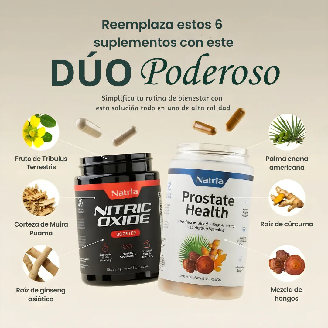 Vigor Max Dúo: 1 frasco de Nitric Oxide + 1 frasco de Prostate Health